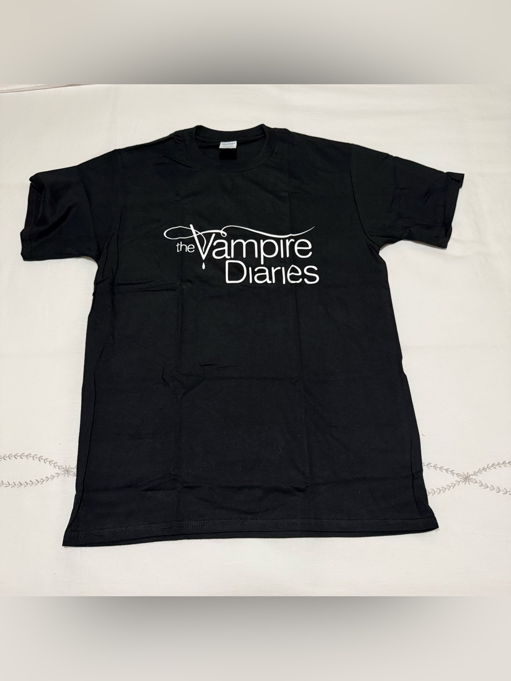 Gildan Black Tee with White 'The Vampire Diaries' Logo